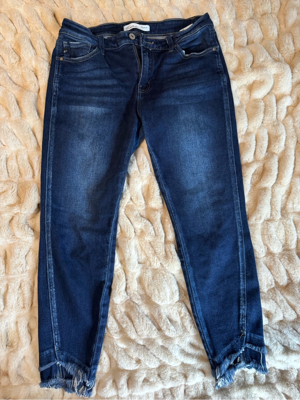 KanCan Dark Blue Frayed Hem Cropped Jeans